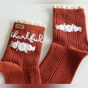 Thanksgiving fall orange hand embroidered adult 🧦 socks
